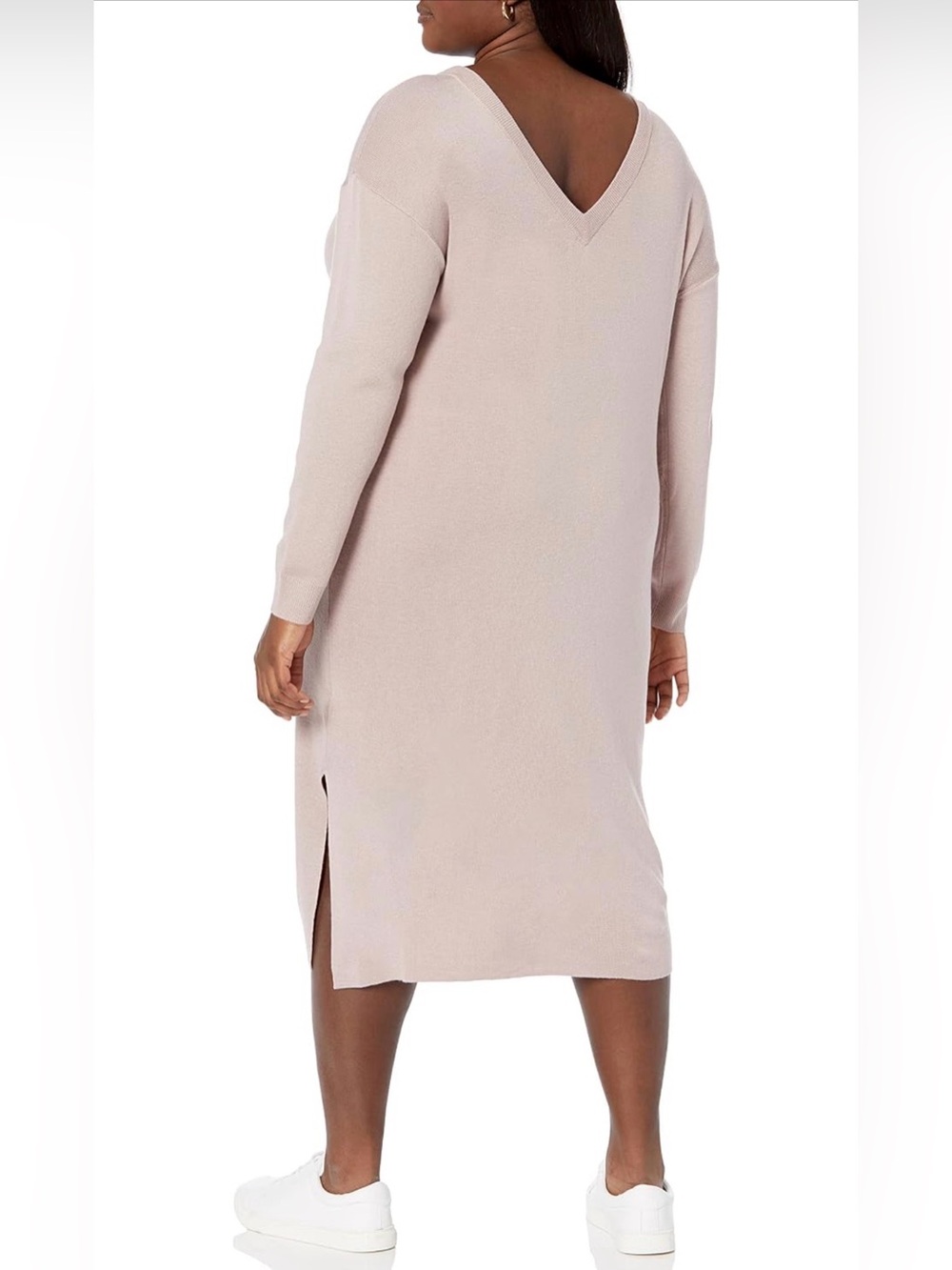 The Drop Suki Rib Midi V-Back Sweater Dress in Blush